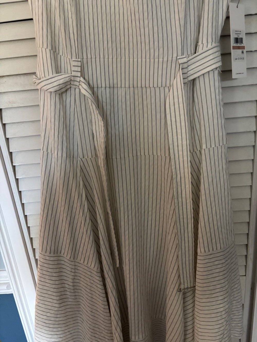 Sleeveless White Pinstripe Midi Dress - Picture 6 of 9